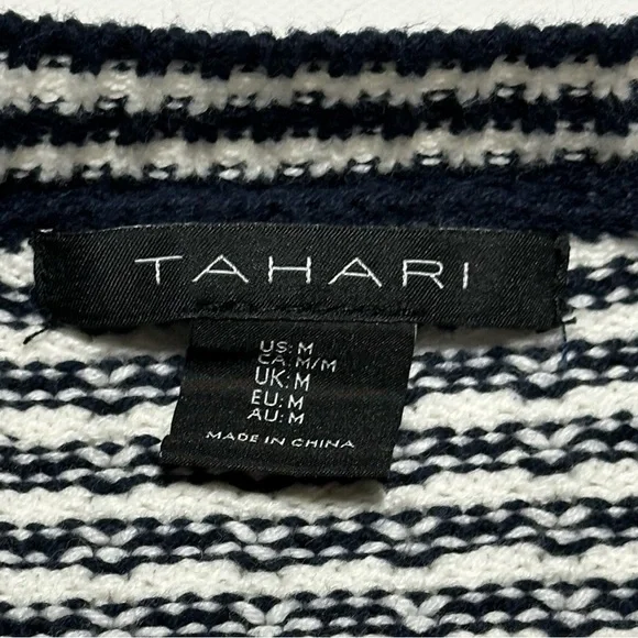 Tahari Knit V-Neck Cardigan; Black/White Stripes; Silver Accents - Women Medium - Picture 4 of 15